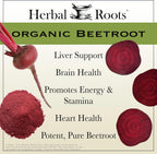 Herbal Roots Cápsulas de Remolacha Orgánica en Polvo (1.500 mg, 60 Cápsulas Veganas)