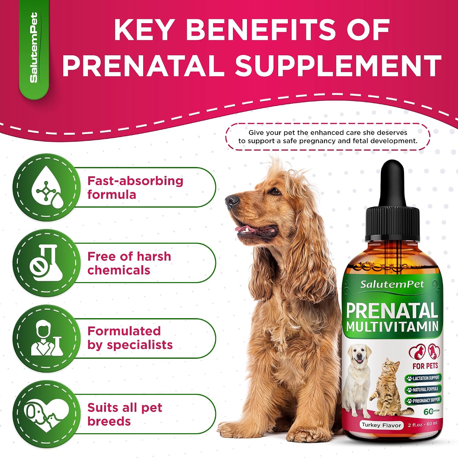 SalutemPet Vitaminas Prenatales para Perras y Gatas – Suplemento Multivitamínico Líquido – 60 ml