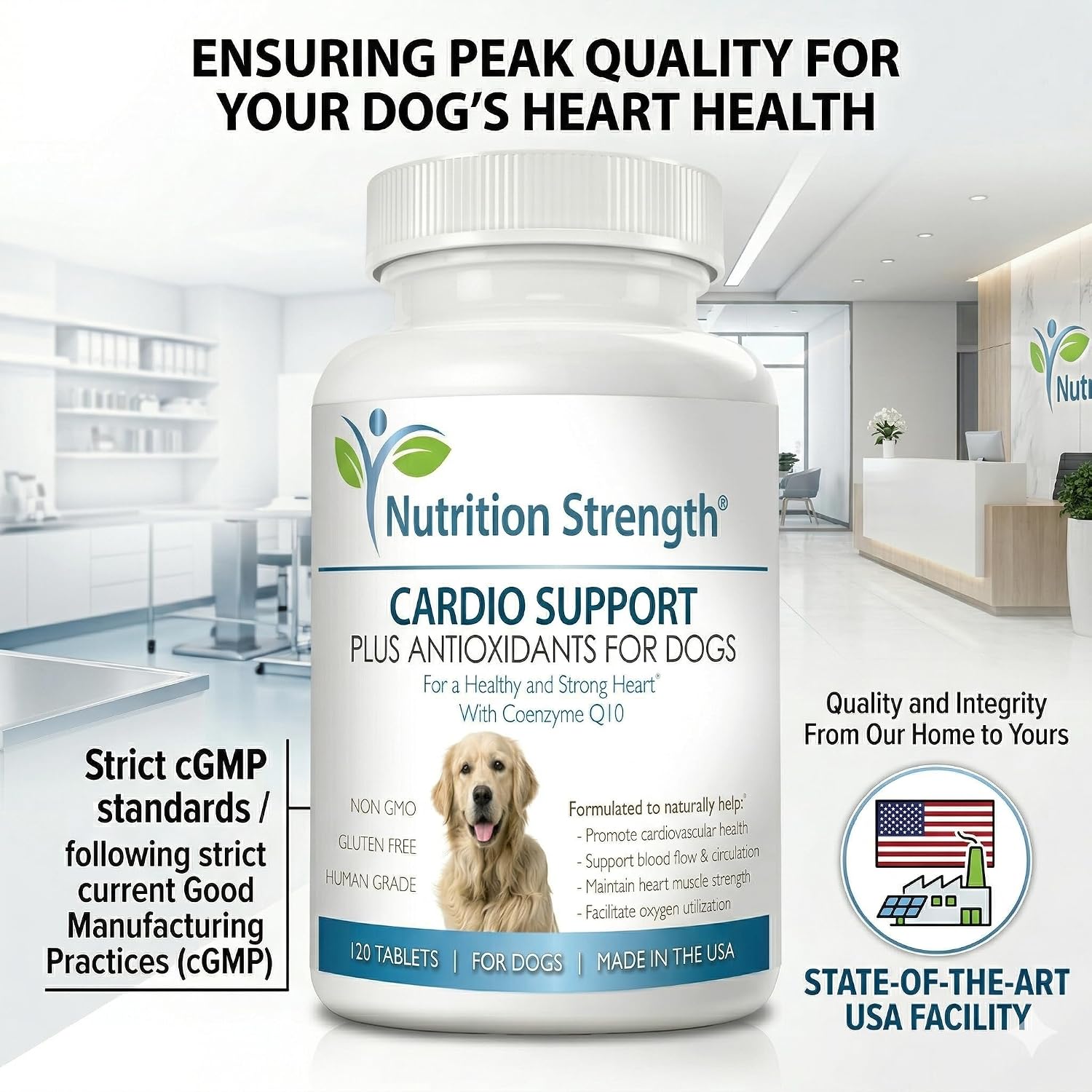 Nutrition Strength Cardio Support for Dogs with Antioxidants, L-Carnitine, L-Taurine, Coenzyme Q10 and Vitamin E, 120 Chewable Tablets