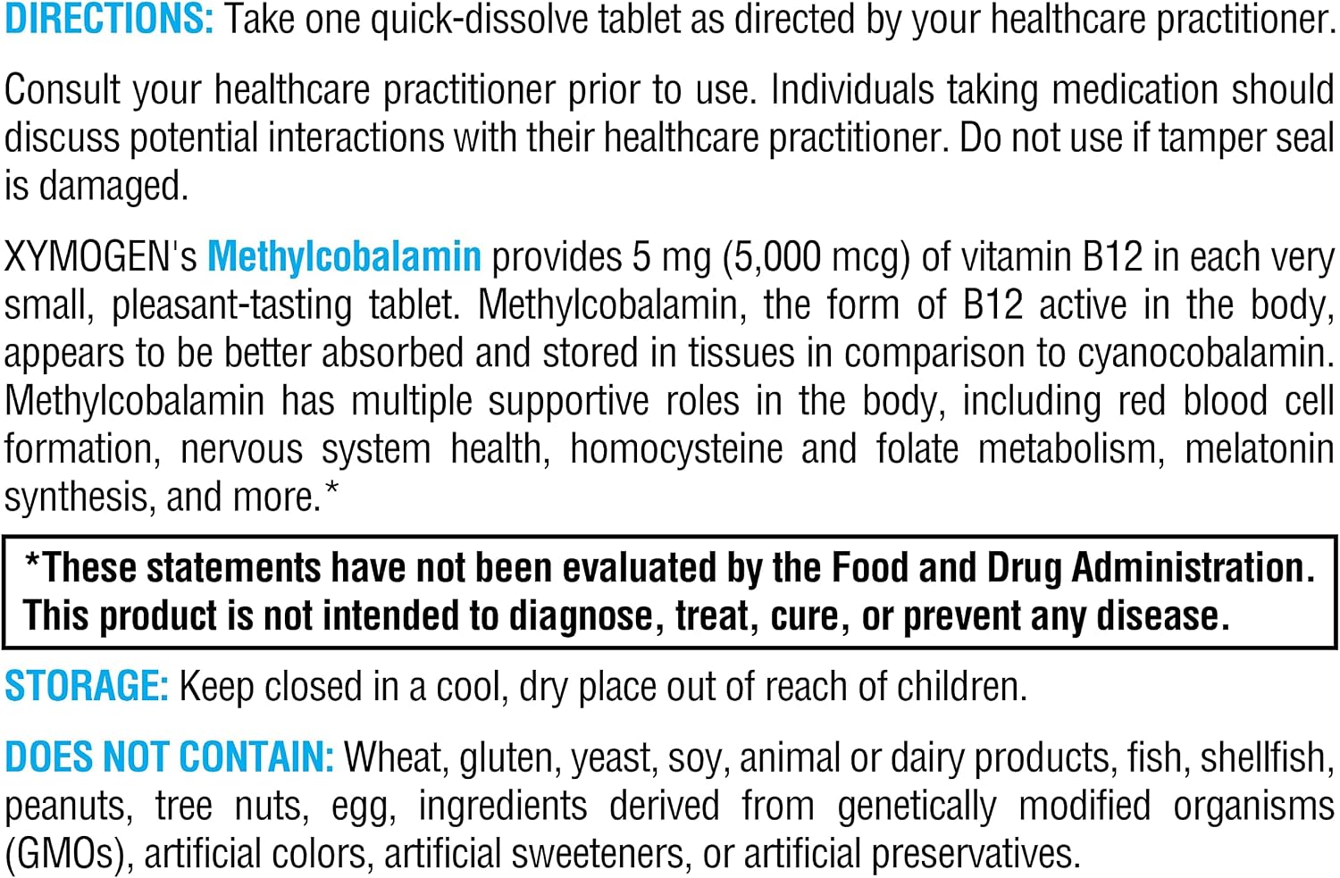 XYMOGEN Metilcobalamina 5 mg - 120 comprimidos de disolución rápida