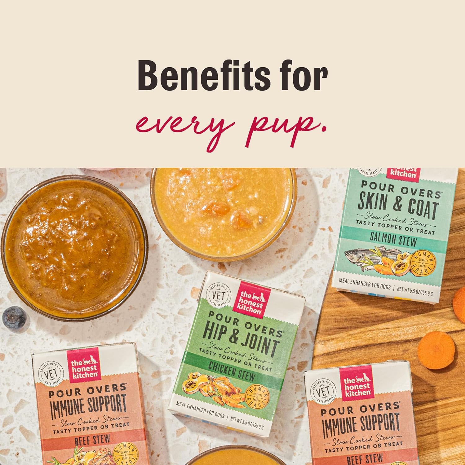 The Honest Kitchen Human Grade Functional Pour Overs: Apoyo Inmunológico - Estofado de Ternera, Complemento para Perros, 5.5 oz (Pack de 12)