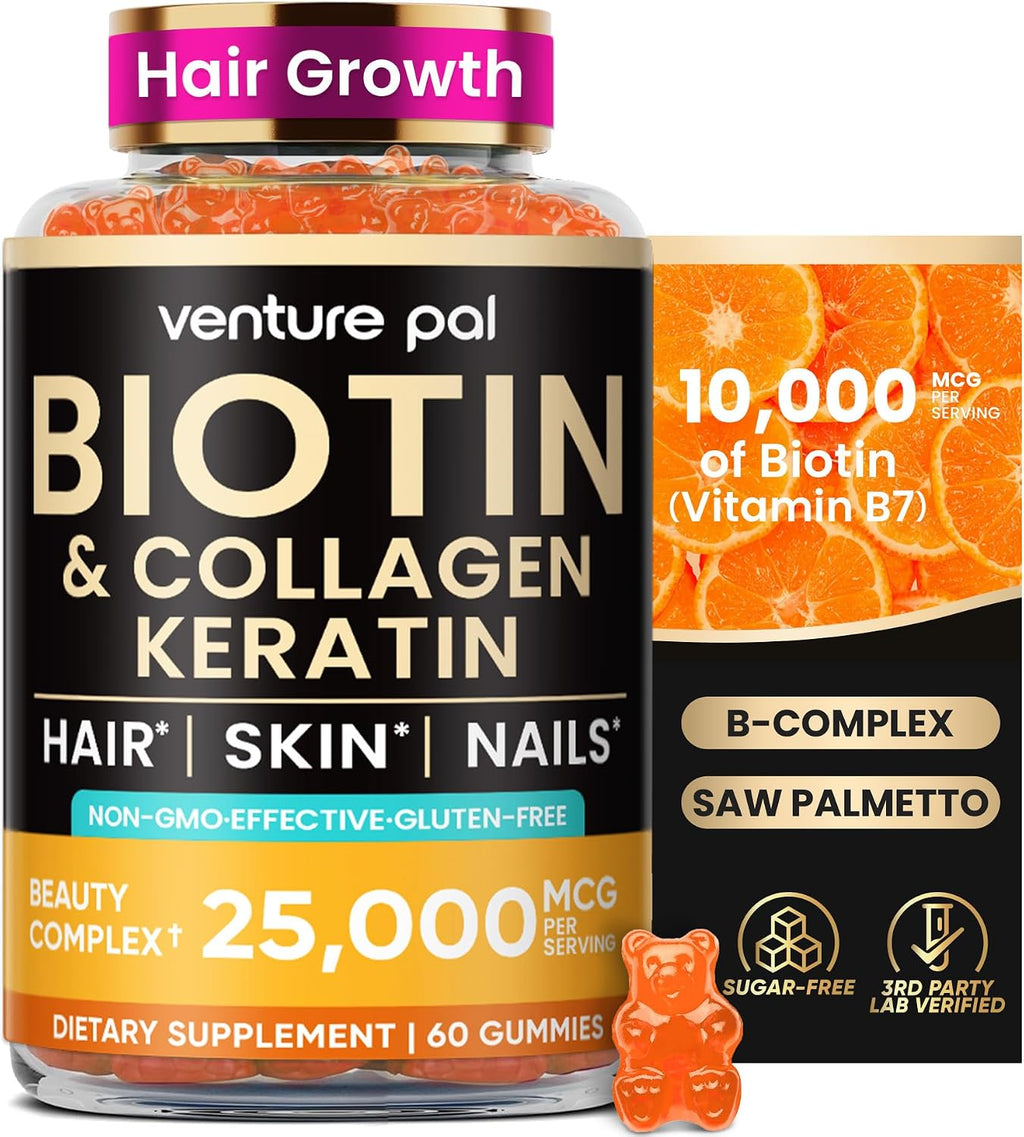 Venture Pal Gomitas de Biotina 10000 mcg con Colágeno y Queratina - 60 unidades