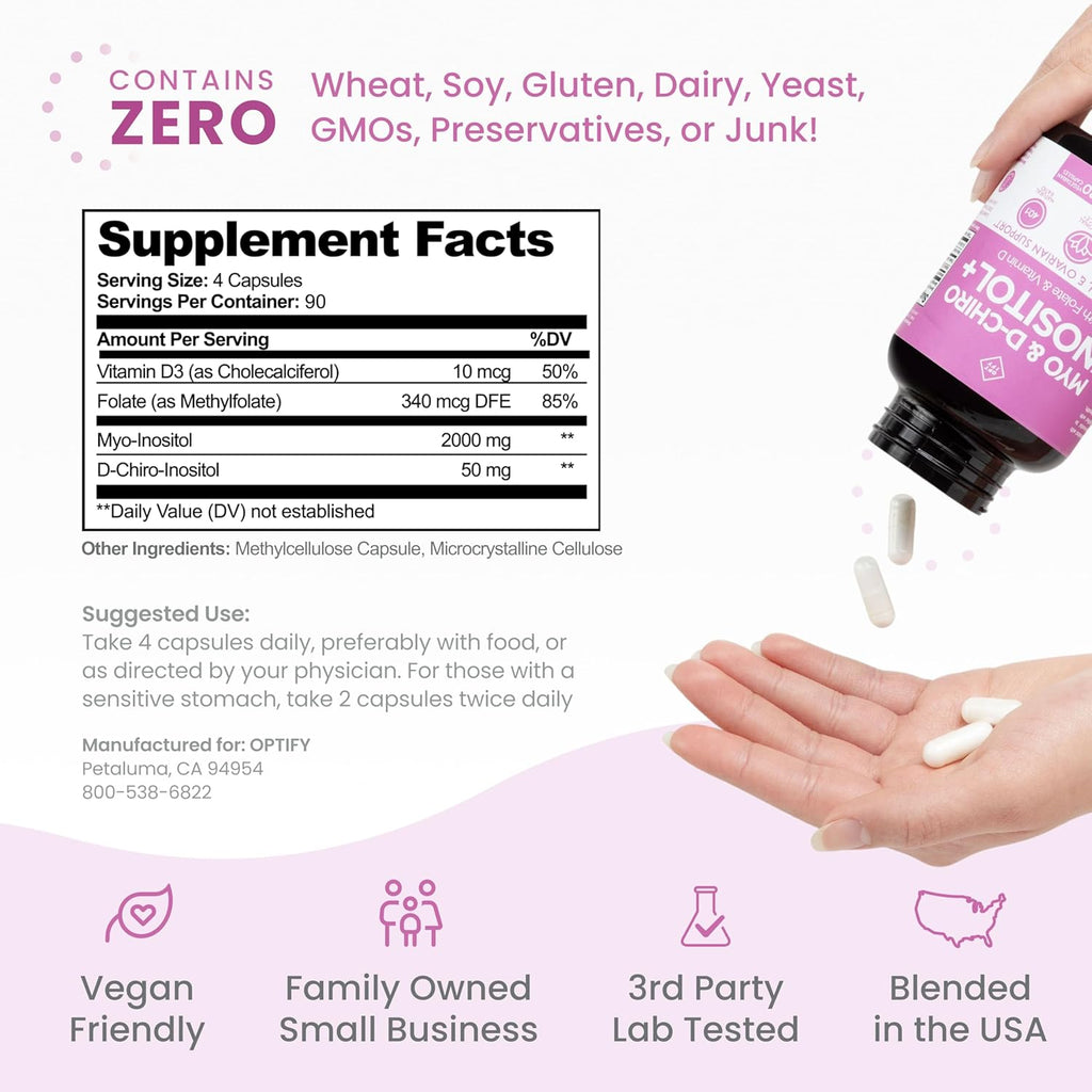 Optify Myo-Inositol & D-Chiro Inositol 40:1 con Folato y Vitamina D | 360 Cápsulas
