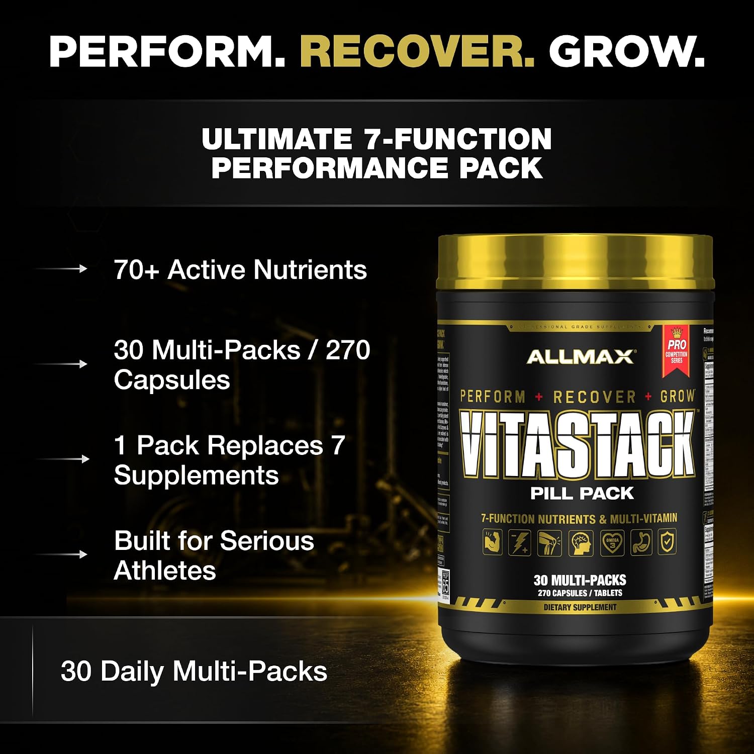 ALLMAX VITASTACK Multivitamin Packs – 30 Sobres Diarios con Omega-3, BCAA y Enzimas