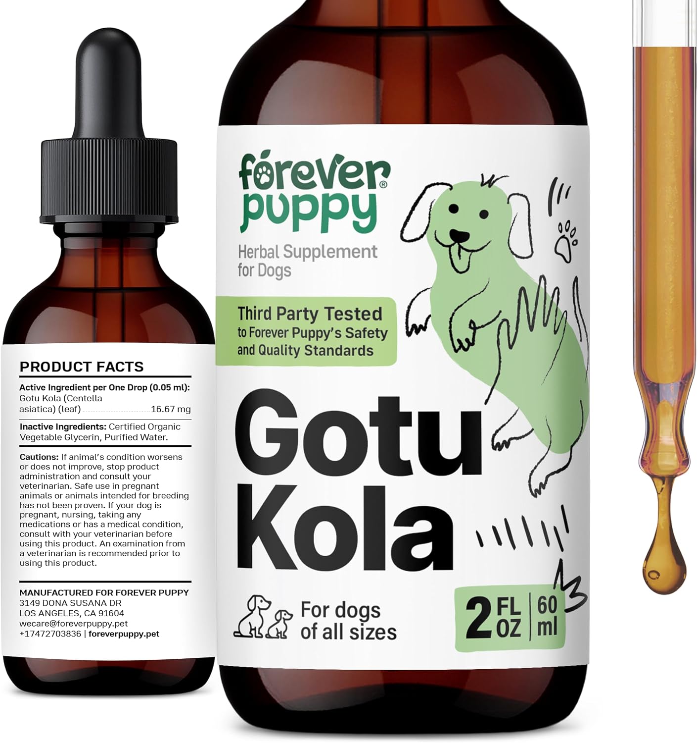 Gotu Kola Drops para Perros - Extracto de Centella Asiática - 60 ml