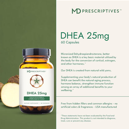 MD Prescriptives DHEA 25mg - Complemento alimenticio a base de ñame silvestre - 60 cápsulas vegetarianas