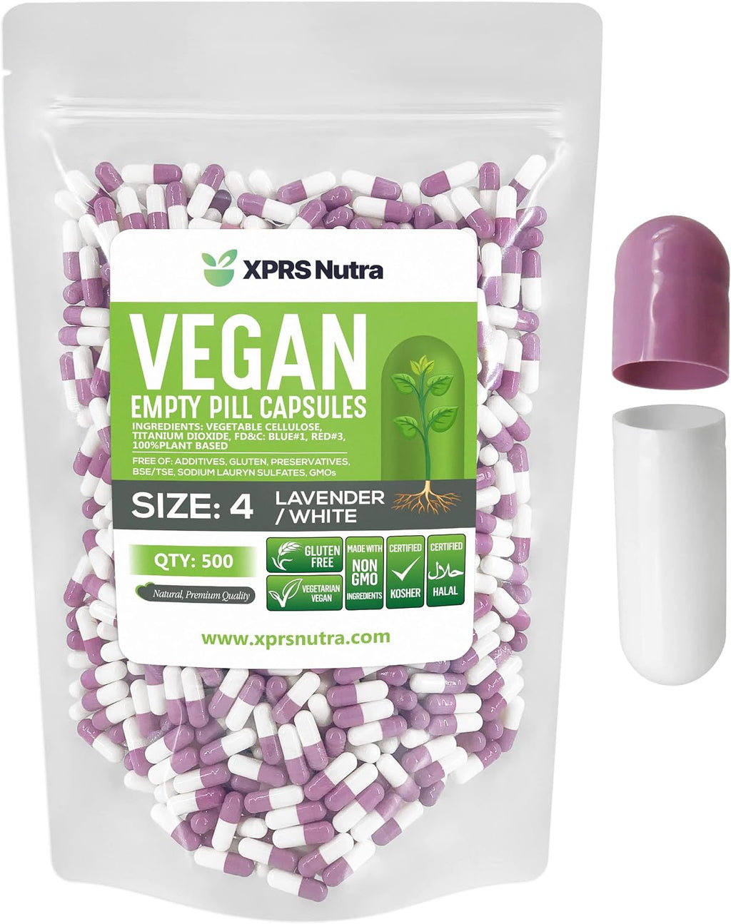 XPRS Nutra Cápsulas Vacías Tamaño 4 - 500 uds - Cápsulas Veganas Pequeñas para Rellenar - DIY