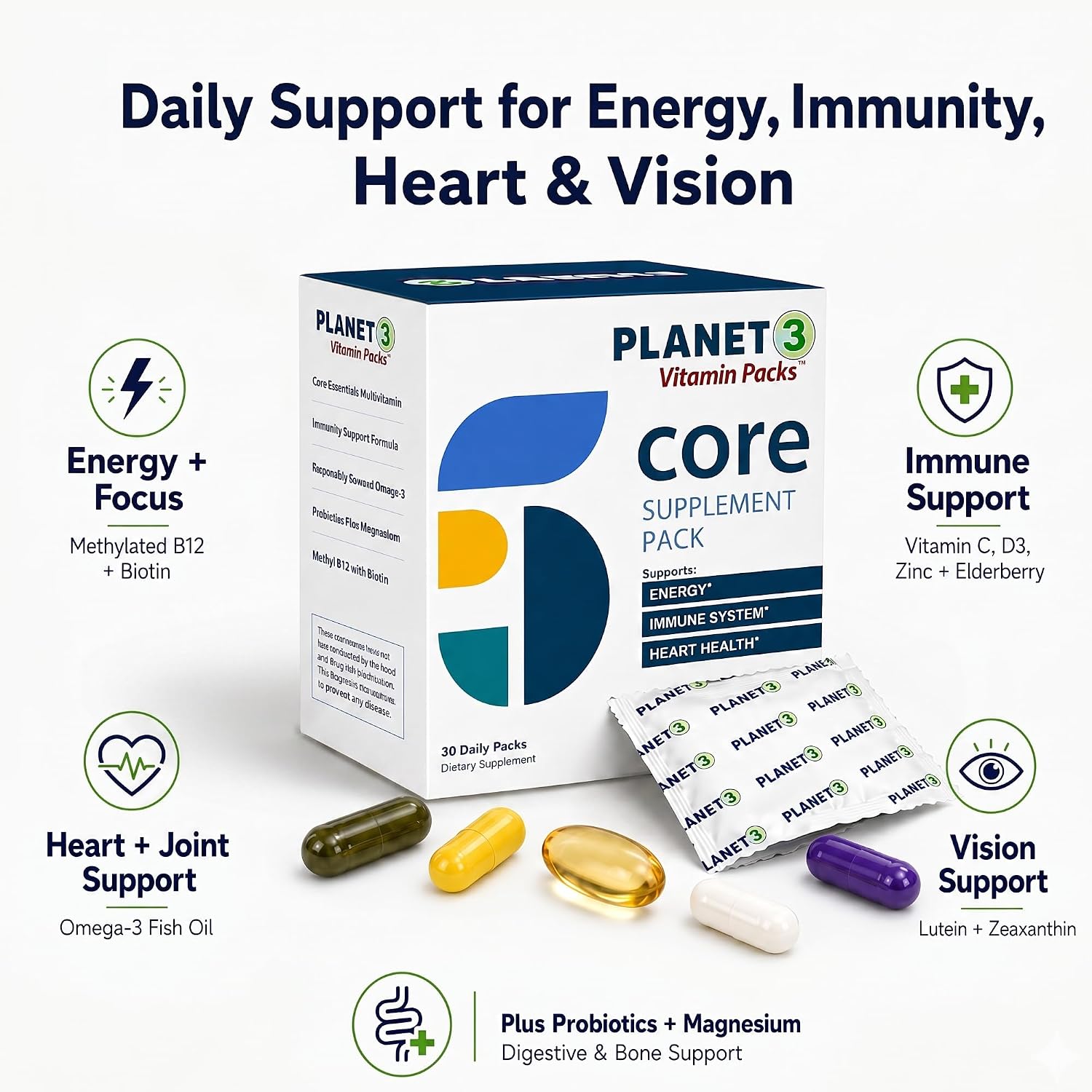 Planet 3 Daily Vitamin Packs – Multivitamínico Diario para Hombres y Mujeres (30 Sobres)