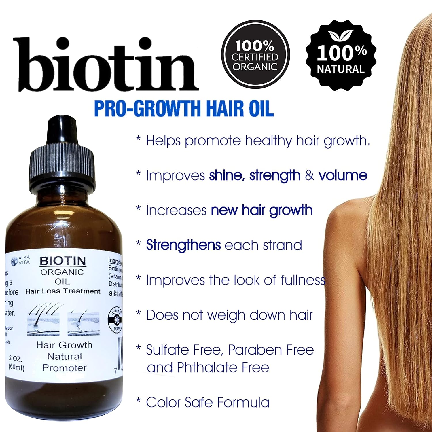 Aceite Orgánico de Biotina con Sílice para el Cabello - ALKA VITA