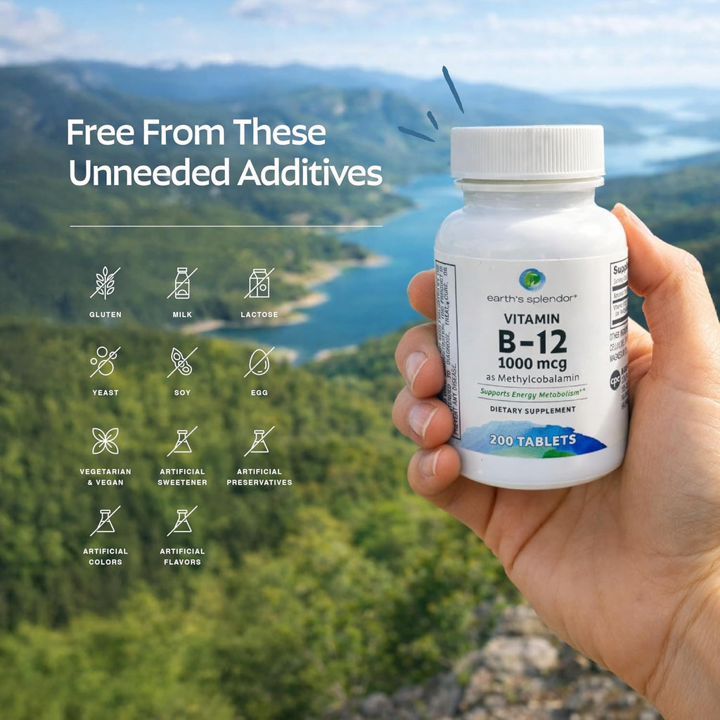 Earth's Splendor B12 1000 mcg, 200 Comprimidos – Apoyo Energético y Nervioso