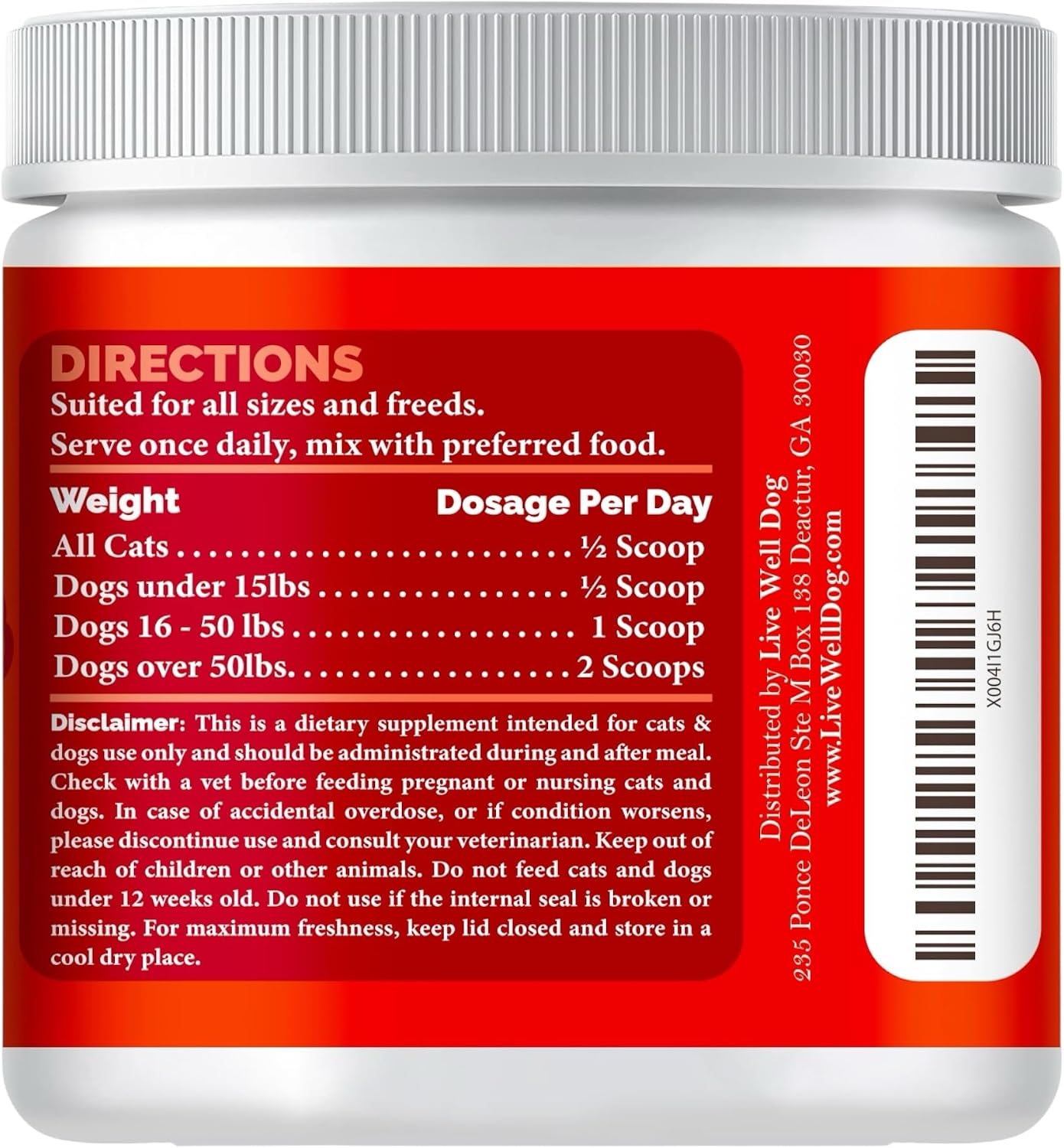Heart Health Powder Topper para Perros y Gatos - Taurina, L-Carnitina, Espino Blanco y Antioxidantes - 180g