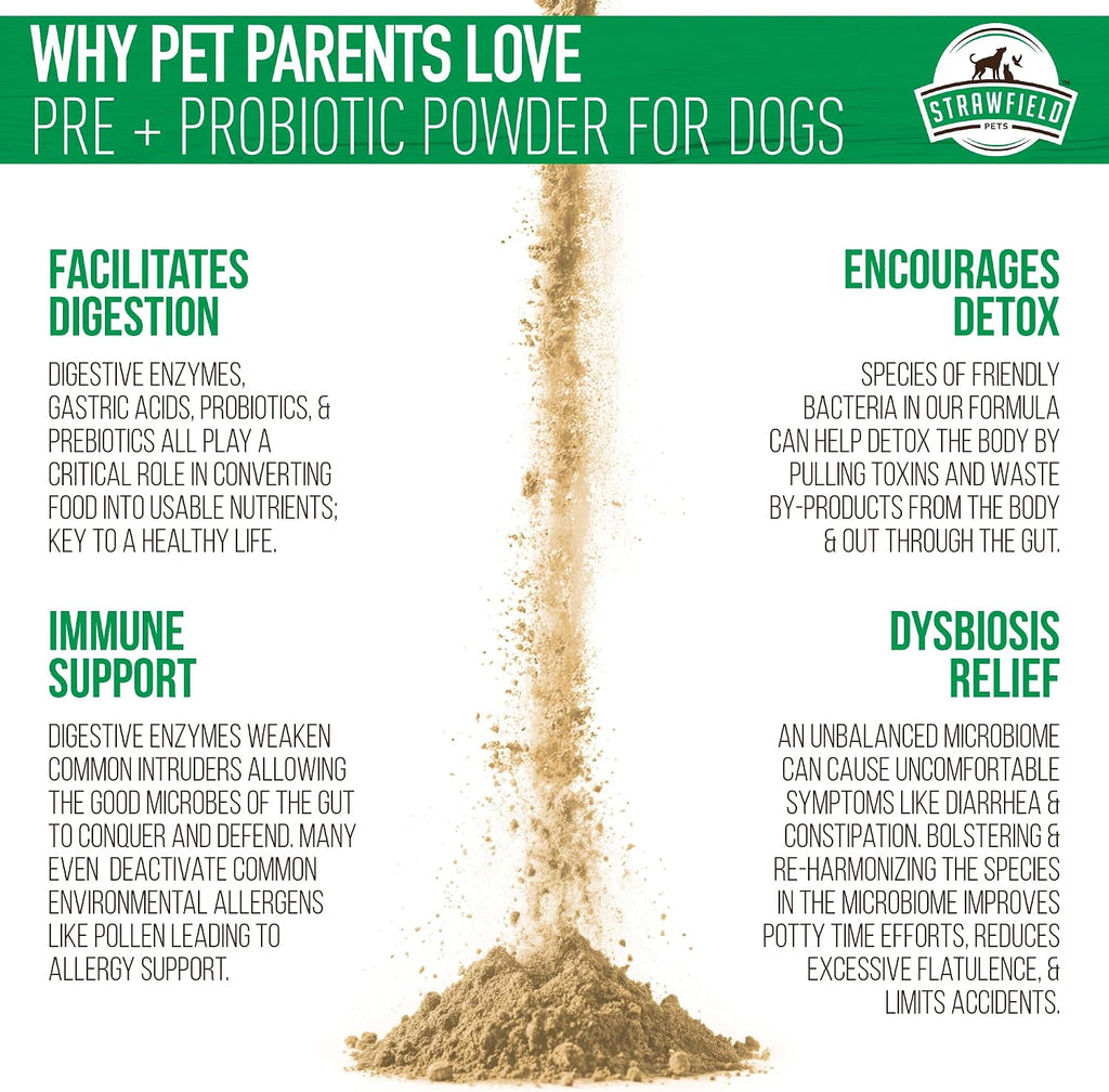 Pre + Probiotic Powder for Dogs with Digestive Enzymes - Sabor a Hígado de Ternera Natural - 120 Dosis