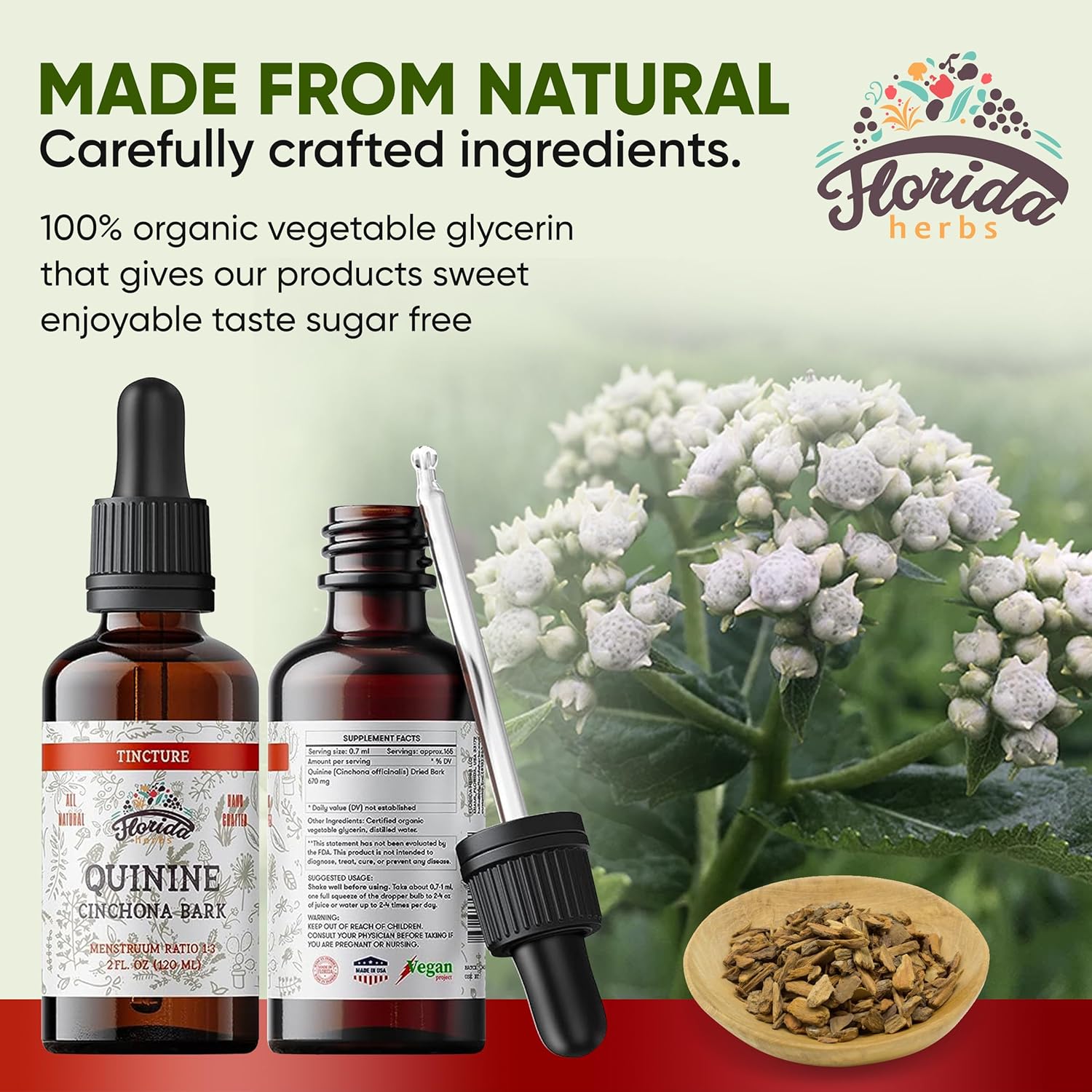 Extracto de Quinina (Cinchona officinalis) Tintura Líquida – 670 mg (60 ml) – FLORIDA HERBS