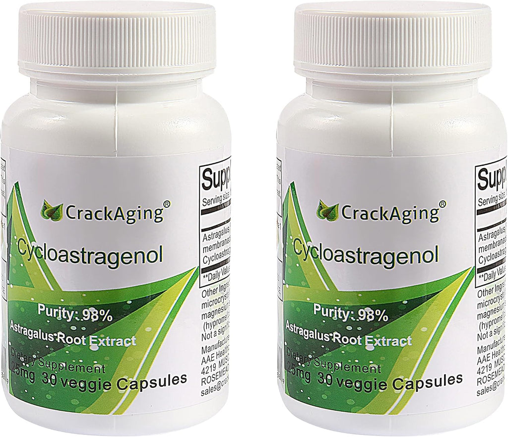Crackaging Super-Absorption Cycloastragenol 98% 25mg, 60 Cápsulas (2 Botellas)