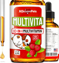 Multivitamínico Líquido para Perros y Gatos - 10 en 1 con Vitaminas B, C, D3, Glucosamina y Arándano - Sabor Arándano - 2 oz