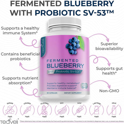 Teaveli Probiotic Blueberry Supplement con Arándanos Silvestres – 1000 mg/Serving – 60 Cápsulas – Image 4