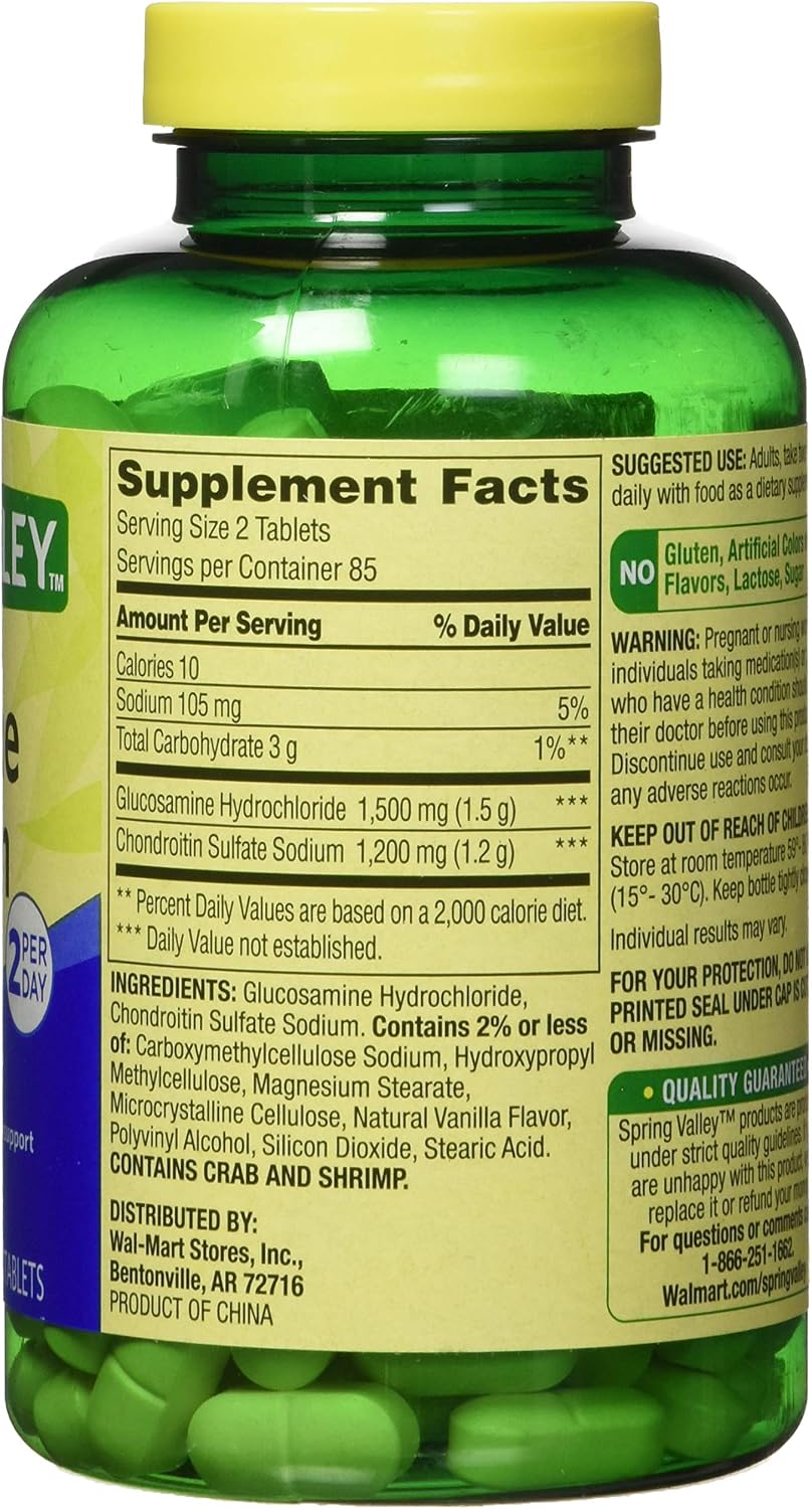 Spring Valley Glucosamina y Condroitina Triple Concentración - 340 Comprimidos