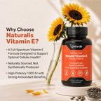 Naturalis Sunflower Vitamin E 670mg (1000 IU) with Mixed Tocopherols | Essential Skin Vitamin & Immune Support | Non-GMO, Soy & Gluten Free | 120 Softgels