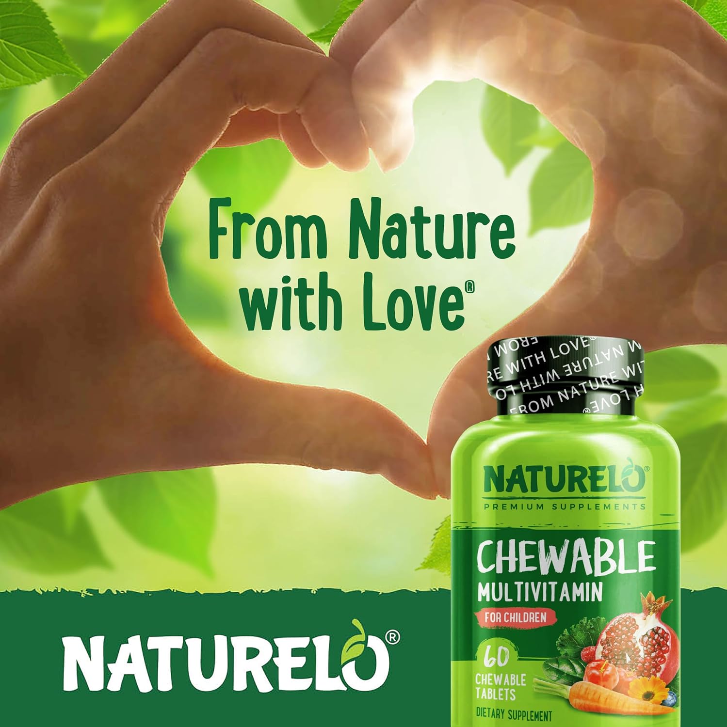 NATURELO Multivitamínico Masticable para Niños con Mezcla de Frutas Orgánicas - 60 Comprimidos