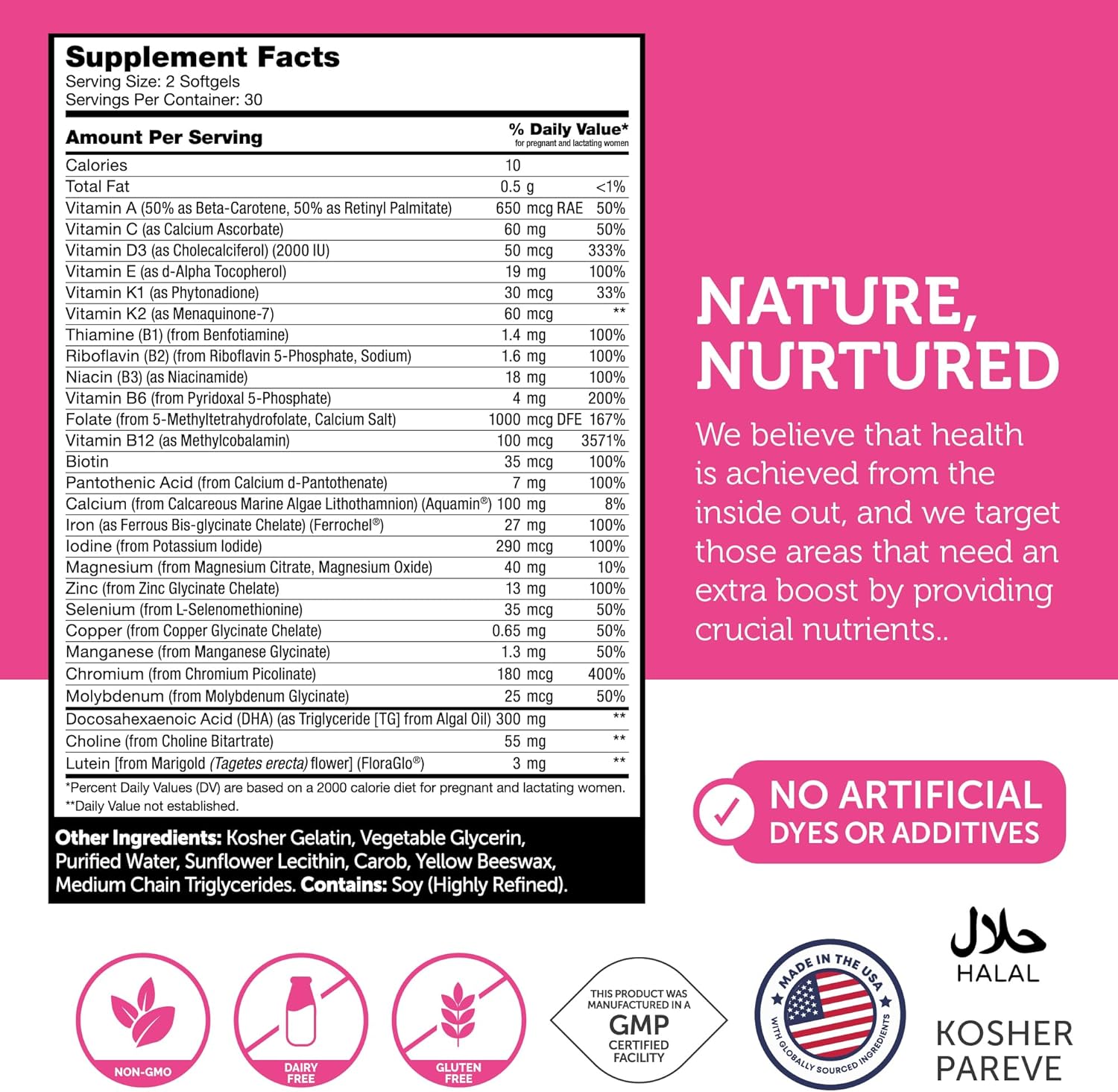 Zahler Prenatal +DHA 300 - Vitaminas prenatales con folato metilado y DHA para embarazadas - 60 cápsulas blandas