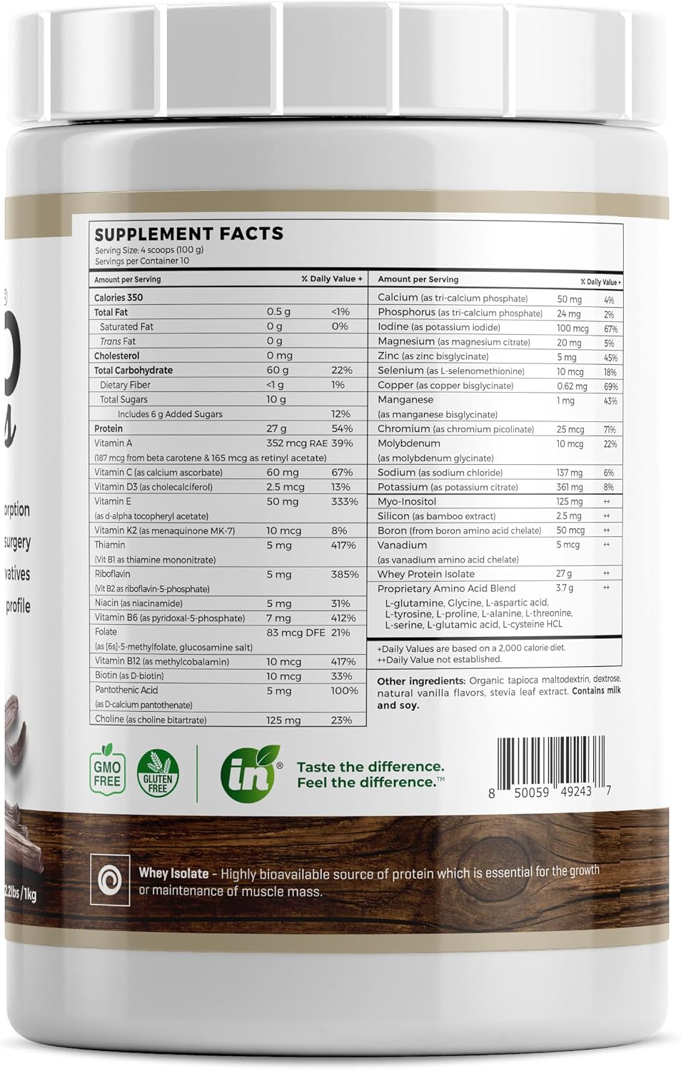 Isolate Protein - Suplemento dietético para mejorar la salud intestinal y aporte nutricional extra, sin OMG, sin gluten, sin lactosa, sin caseína (2.2 lbs, Vainilla Simple)