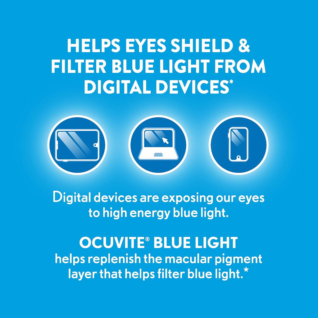 Ocuvite Blue Light Luteína y Zeaxantina, Suplemento Ocular, 30 Cápsulas Blandas