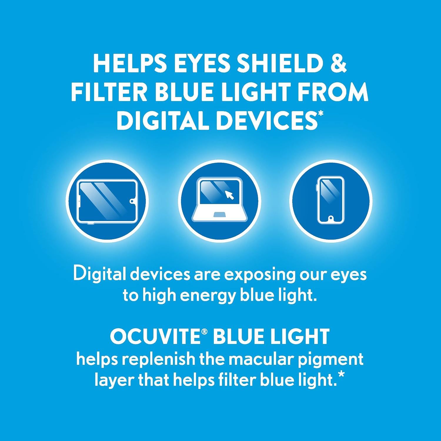 Ocuvite Blue Light Luteína y Zeaxantina, Suplemento Ocular, 30 Cápsulas Blandas