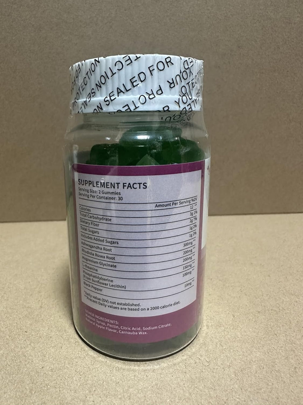Gominolas de Cortisol para Mujer - Con Ashwagandha y Rhodiola Rosea - 120 Gominolas Veganas Sabor Manzana
