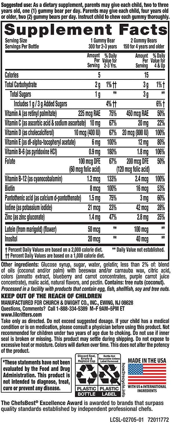 Lil Critters Gummy Vites Multivitamínico Infantil en Gominolas, 300 unidades