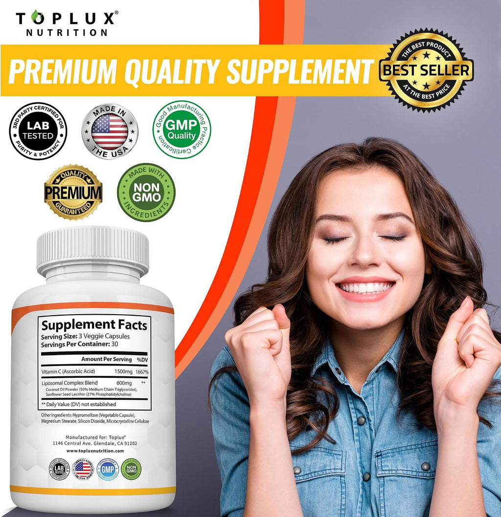 Vitamina C Liposomal 2100 mg - Alta Absorción - Fórmula Vegana - Toplux