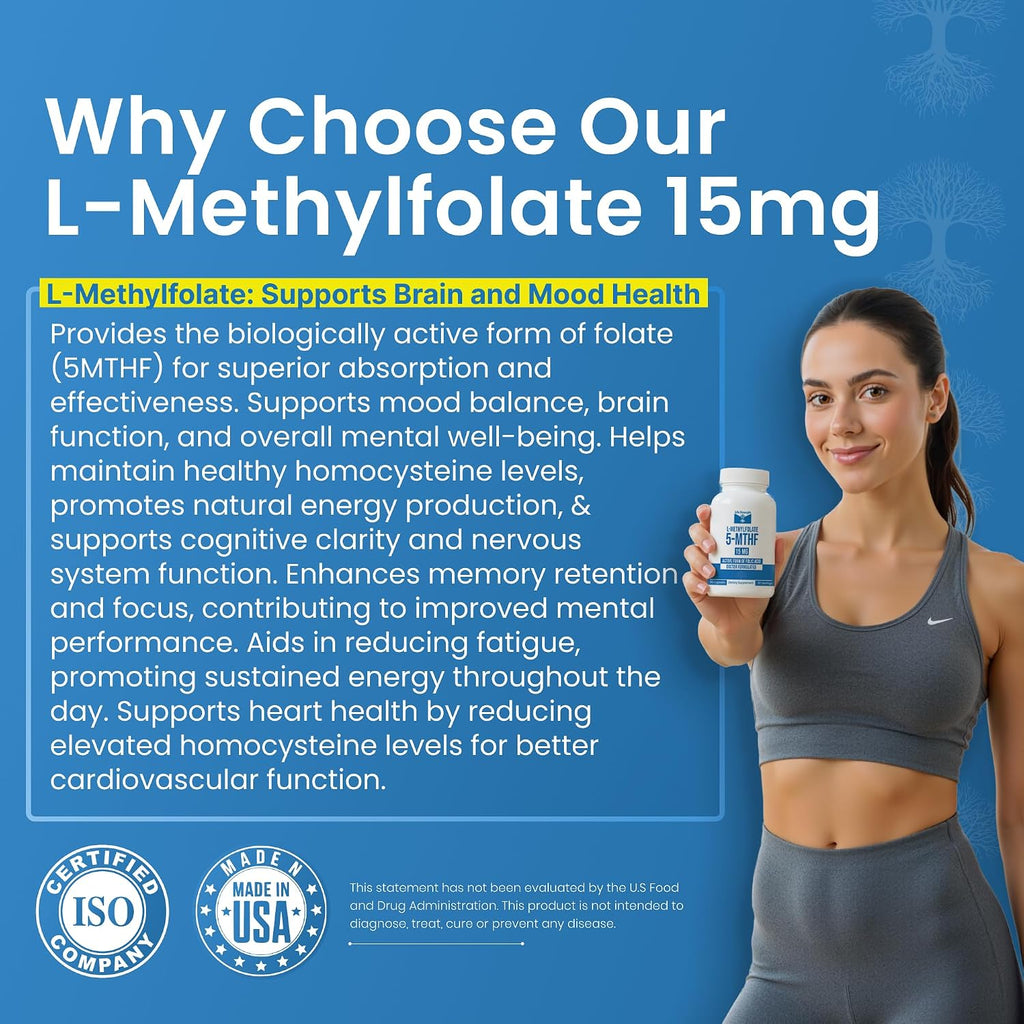 L-Methylfolate 15 mg | 90 Cápsulas | Metilfolato Activo 5-MTHF
