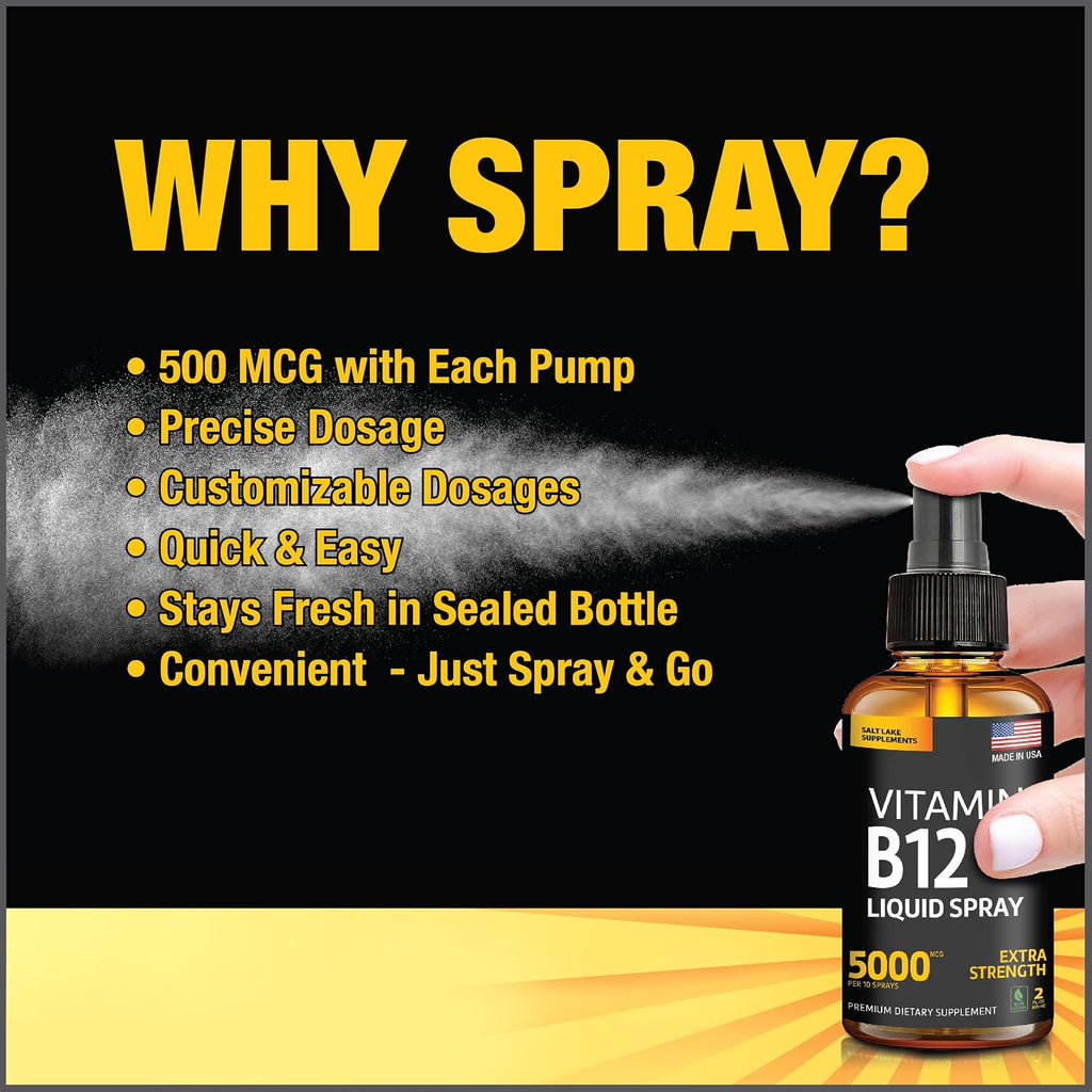 Vitamin B12 Sublingual Spray 5000 mcg – Metilcobalamina Vegana de Absorción Rápida