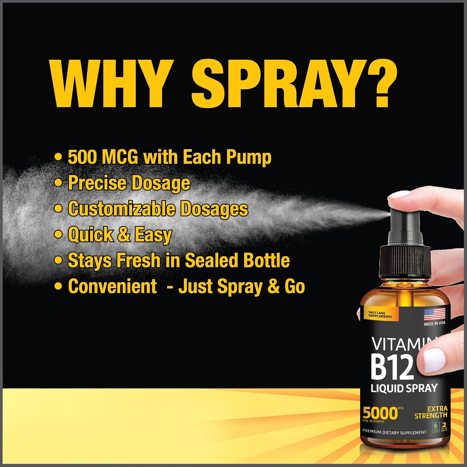 Vitamin B12 Sublingual Spray 5000 mcg – Metilcobalamina Vegana de Absorción Rápida