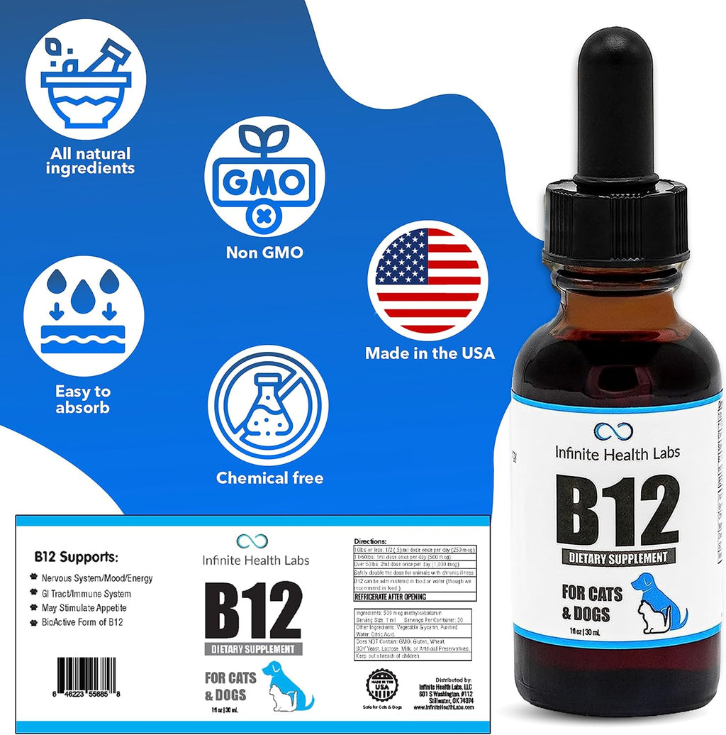 Líquido de Vitamina B-12 para Perros y Gatos - Metilcobalamina (Methyl B12) - Energía, Apetito y Estado de Ánimo