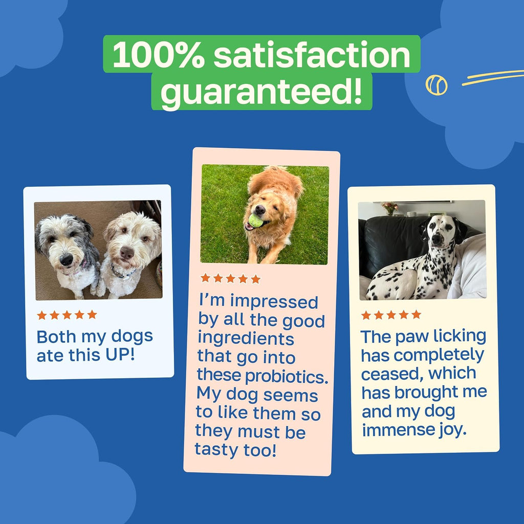 Happy Paws Probióticos para Perros, Apoyo Digestivo, Salud de Piel y Pelaje, con Aceite de Coco y Vitamina E, Sabor a Pollo Vegano, 200 Masticables Blandos