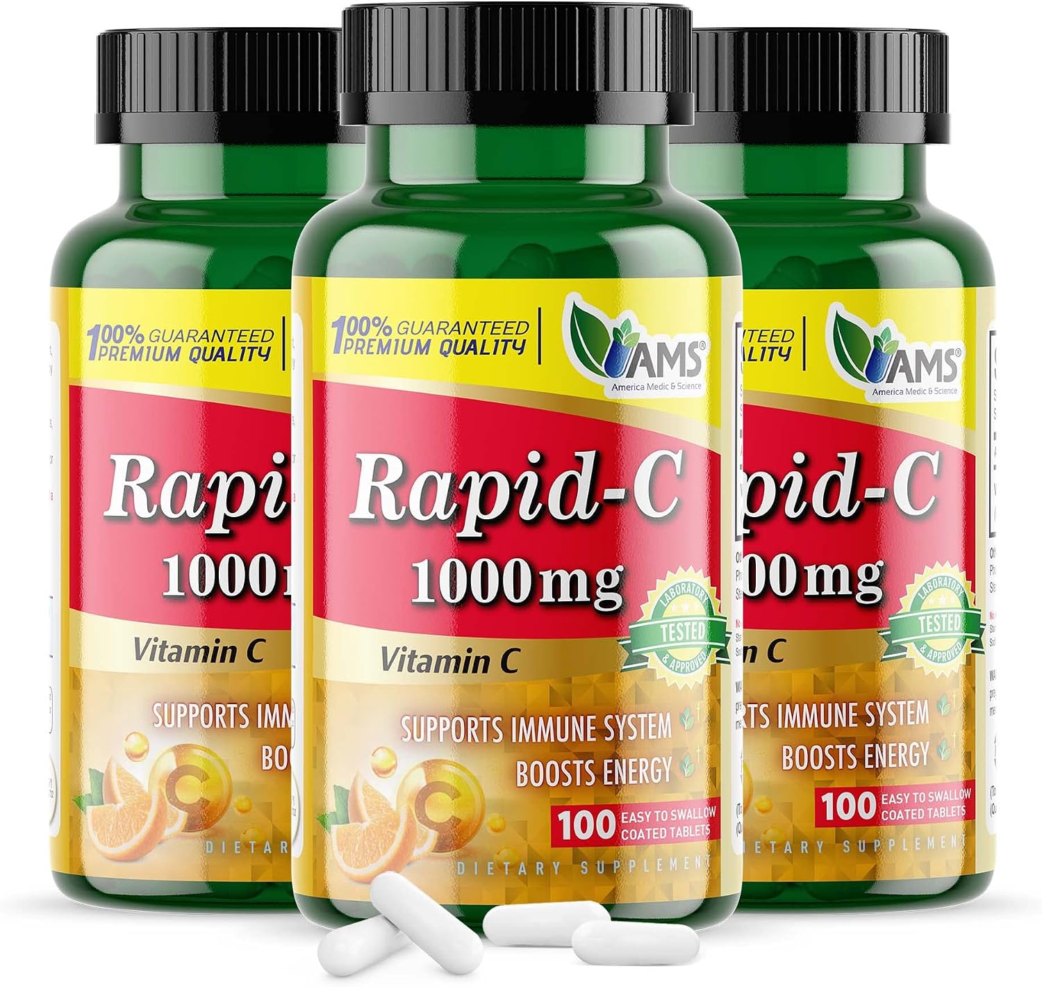Rapid-C 500mg Vitamina C (2 Paquetes de 100 Comprimidos) - América Medic & Science