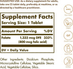 Solgar Folate 1.333 mcg DFE - 100 Comprimidos - Metafolin Bioactivo