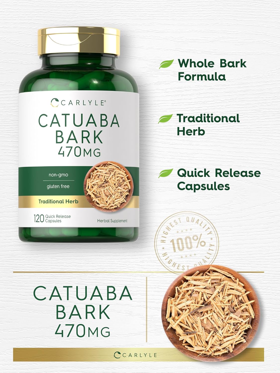 Carlyle Cáscara de Catuaba 470 mg, 120 Cápsulas
