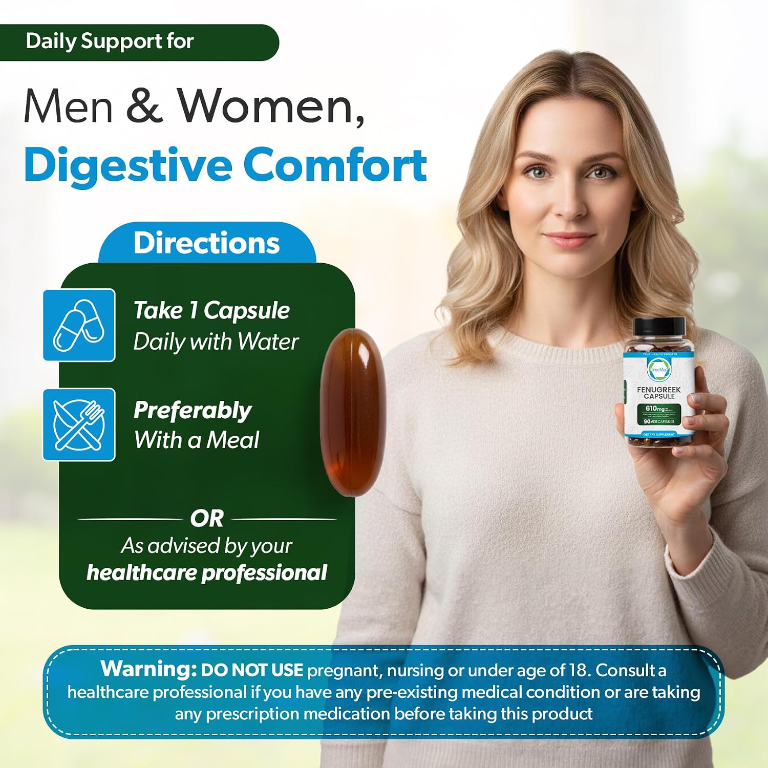 TRUEMED Cápsulas de Fenogreco Orgánico 610 mg – 90 Cápsulas Vegetales