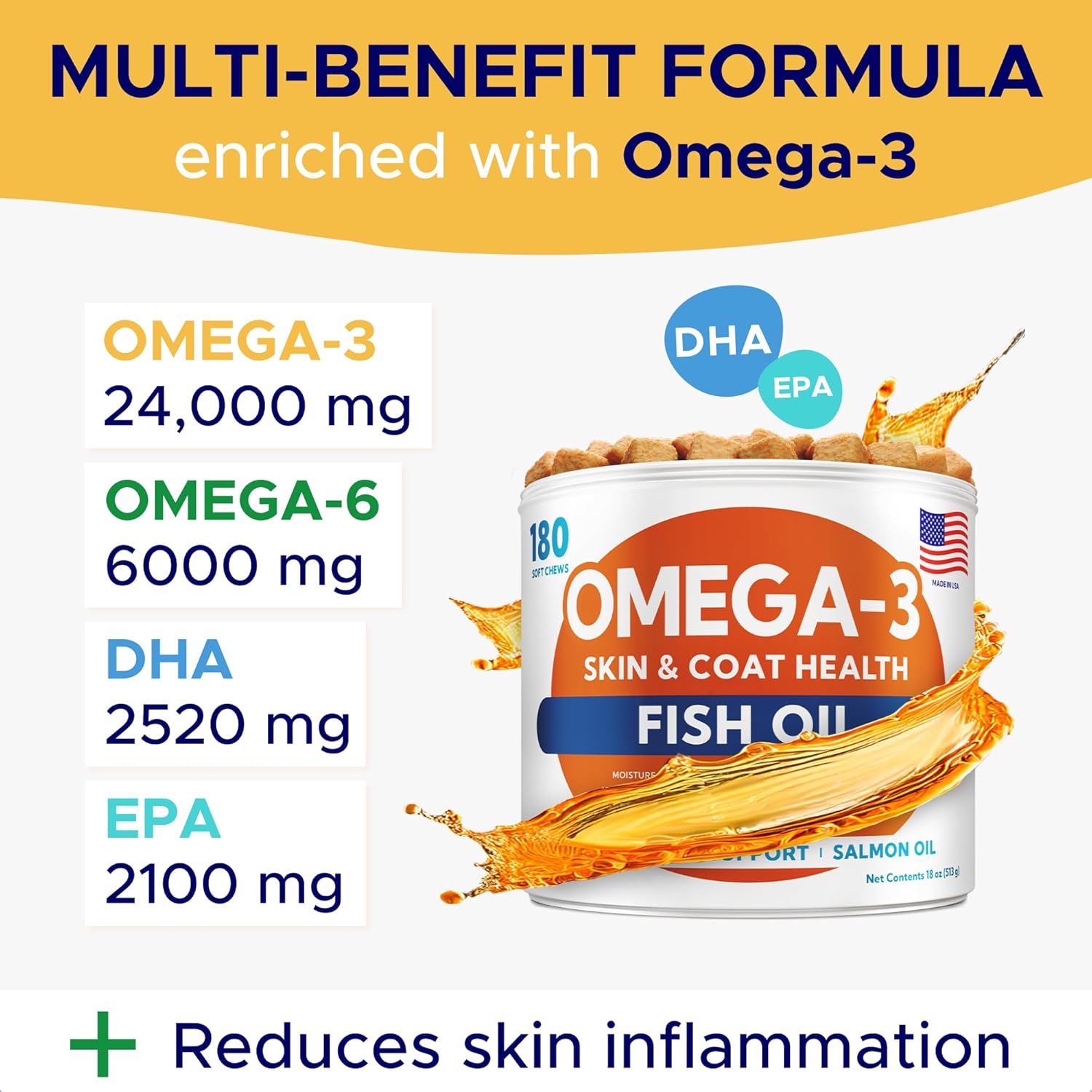 GOODGROWLIES Omega 3 Aceite de Pescado para Perros (180 Snacks Masticables)