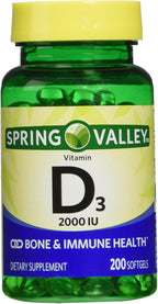 Spring Valley Vitamina D3 2000 UI (200 cápsulas blandas) - Paquete doble