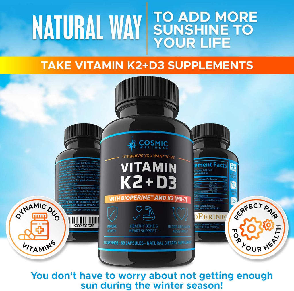 COSMIC WELLNESS Vitamina D3+K2 5000 UI con Bioperina