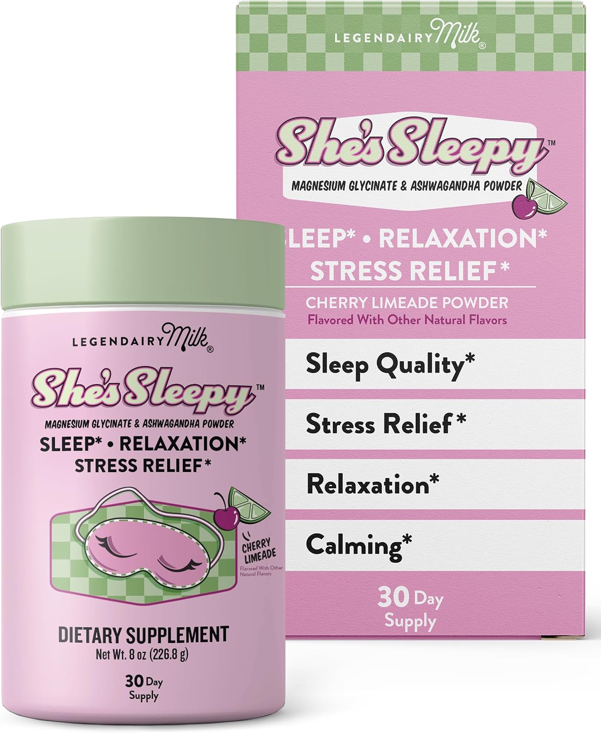 Legendairy Milk She's Sleepy™ – Cherry Limeade – Mezcla nocturna para dormir, sin azúcar, con magnesio y ashwagandha