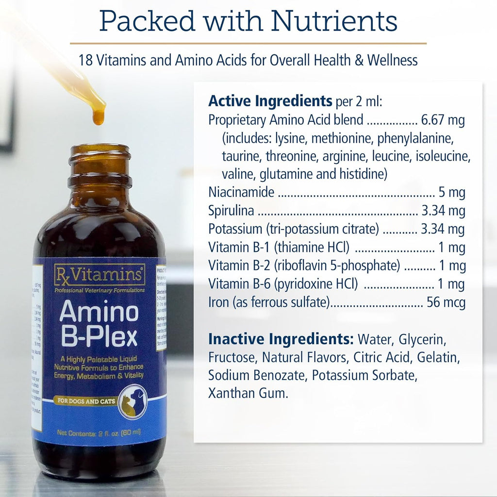 Rx Vitamins Amino B Plex Suplemento Líquido para Perros y Gatos - Complejo de Vitamina B con Aminoácidos - 60 ml