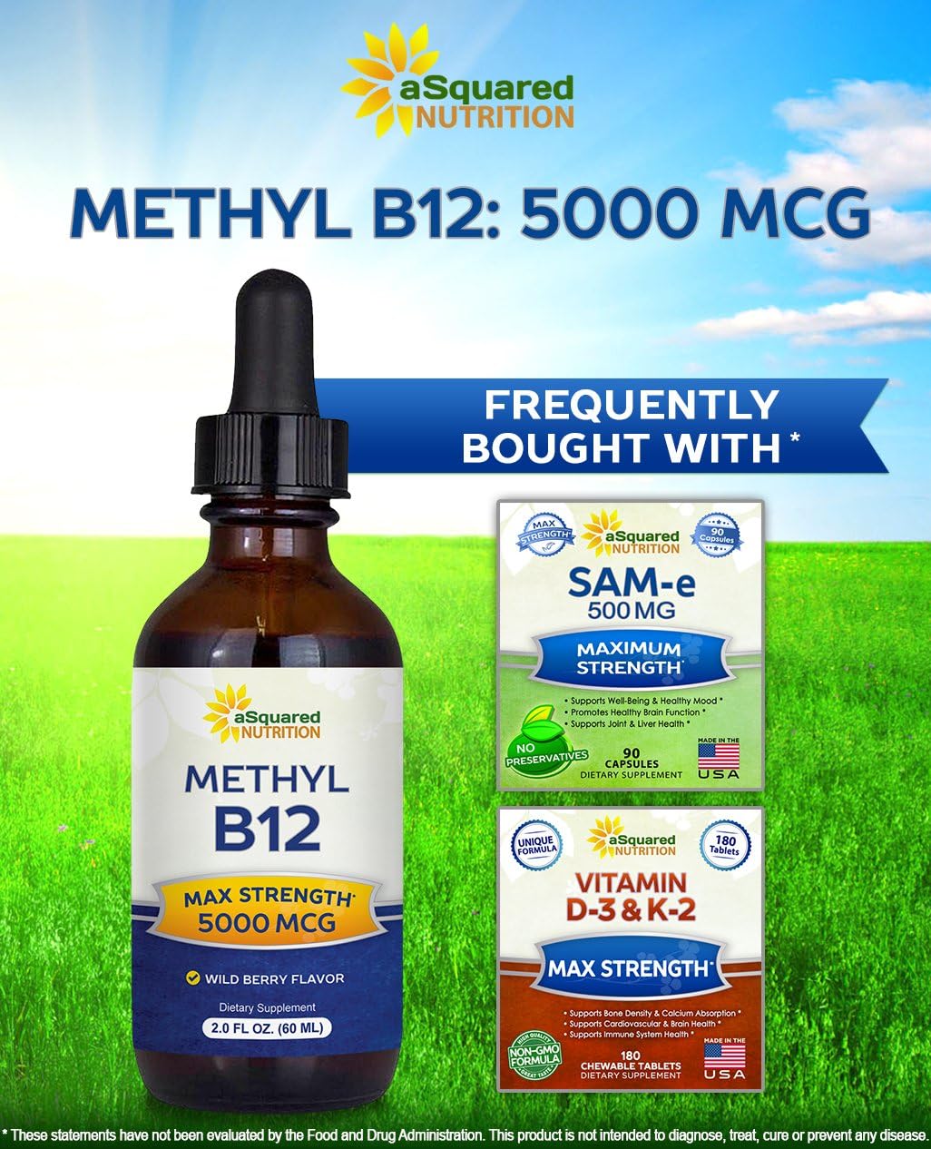 aSquared Nutrition Vitamina B12 5000 mcg Gotas Sublinguales con Metilcobalamina - 60 ml