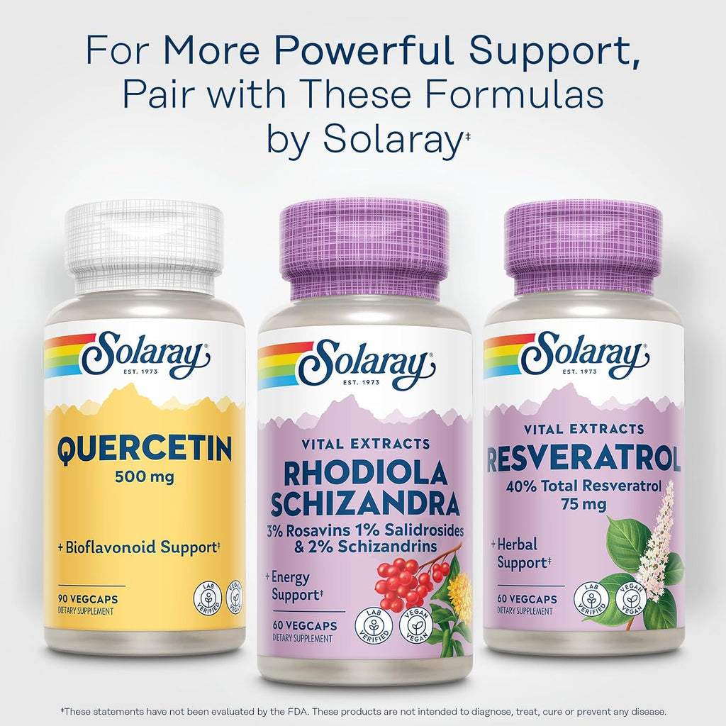 SOLARAY Rhodiola Schizandra - Extracto de Rhodiola Rosea - Apoyo energético y estrés ocasional - Vegano, 60 cápsulas