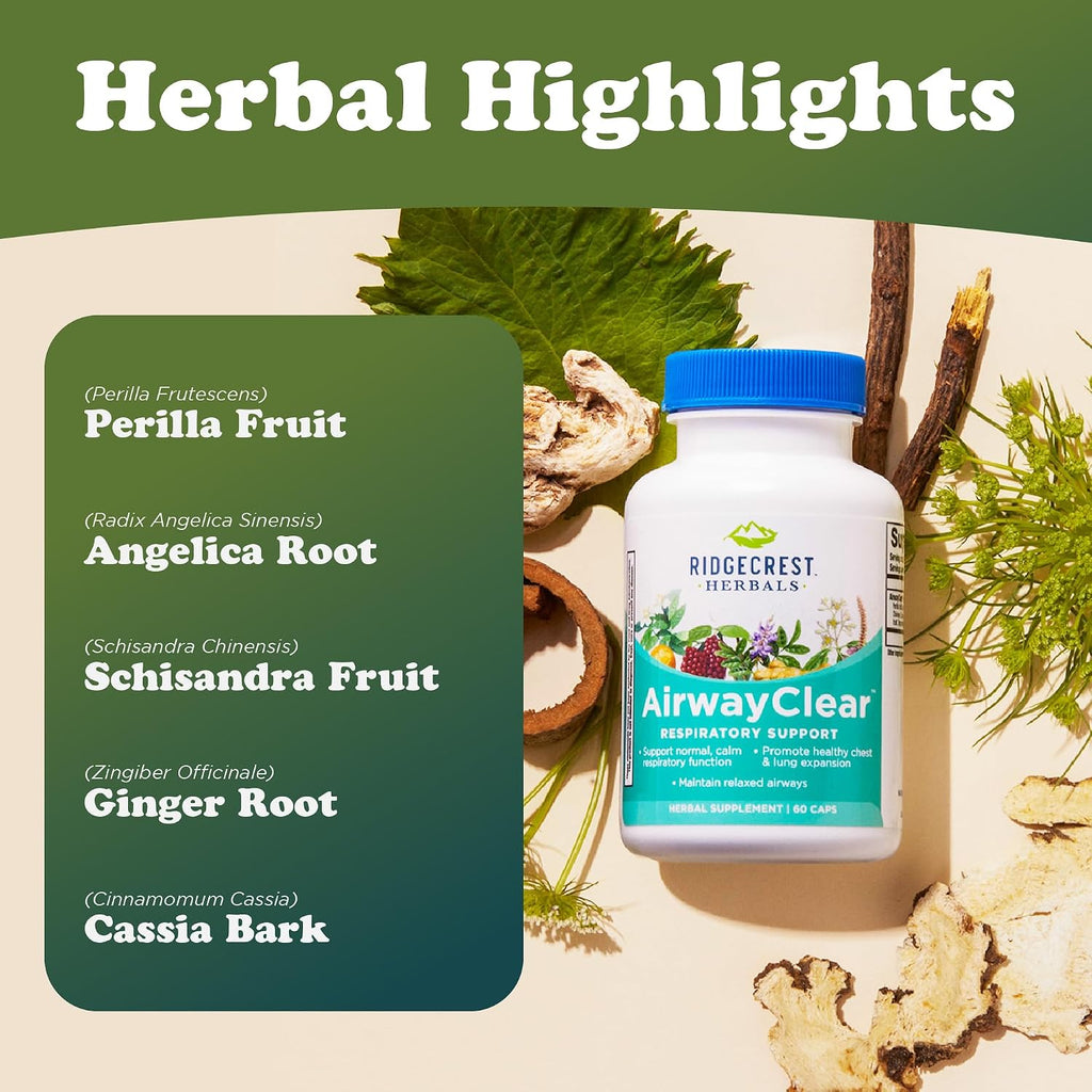 AirwayClear - Suplemento Herbal para la Salud Pulmonar y Respiratoria (60 Cápsulas Veganas)