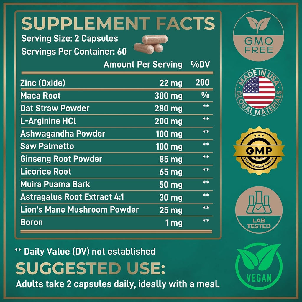 Suplemento de Fertilidad para Hombres - Maca, Ashwagandha, Zinc - Wild Fuel (120 Cápsulas)