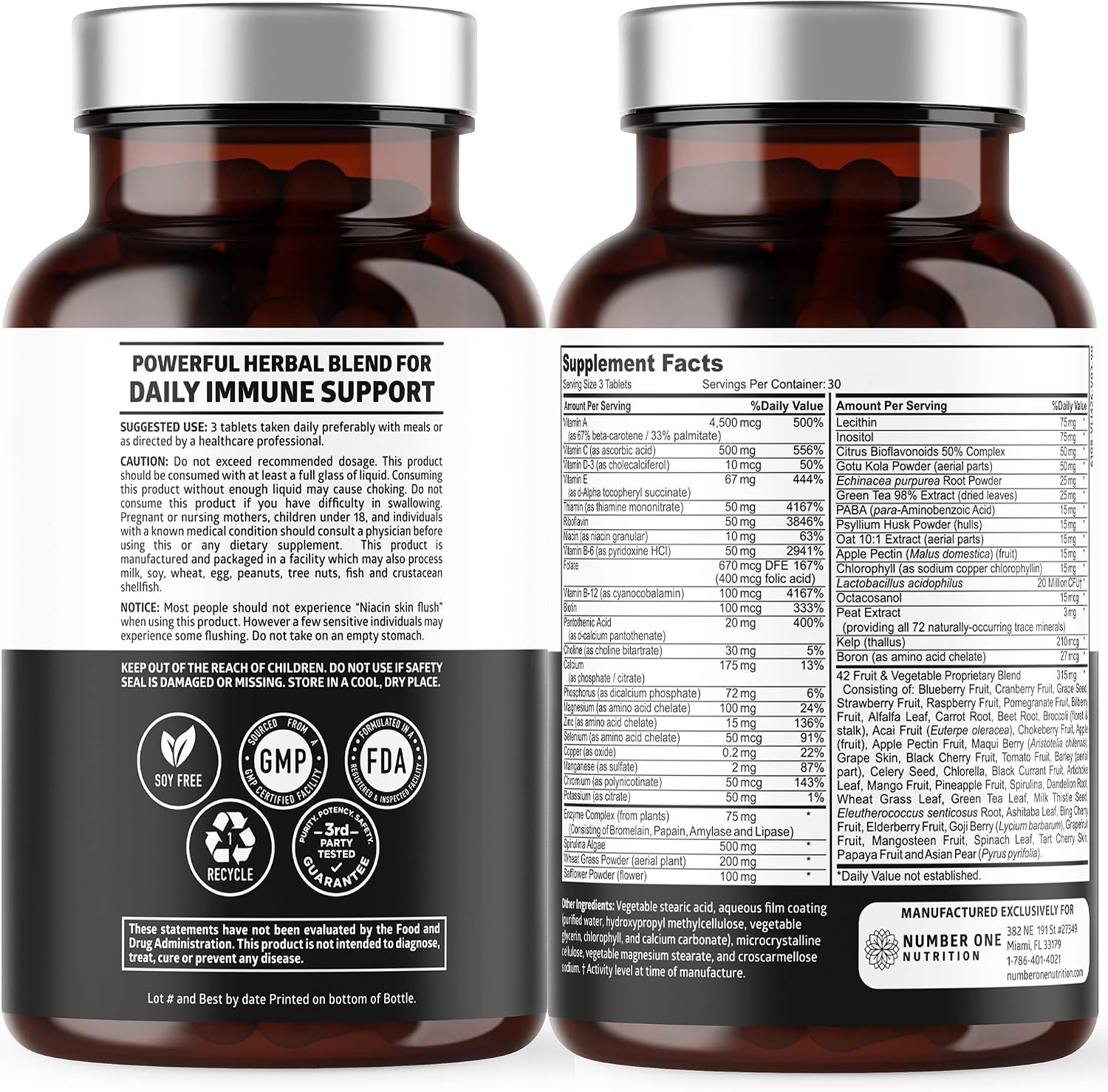 N1N Premium Multivitamínico Plant Based [42 Ingredientes] Multivitaminas para Hombres y Mujeres con Verduras, Frutas, Probióticos, Alfalfa, Equinácea, Espirulina y Enzimas, 90 Comprimidos