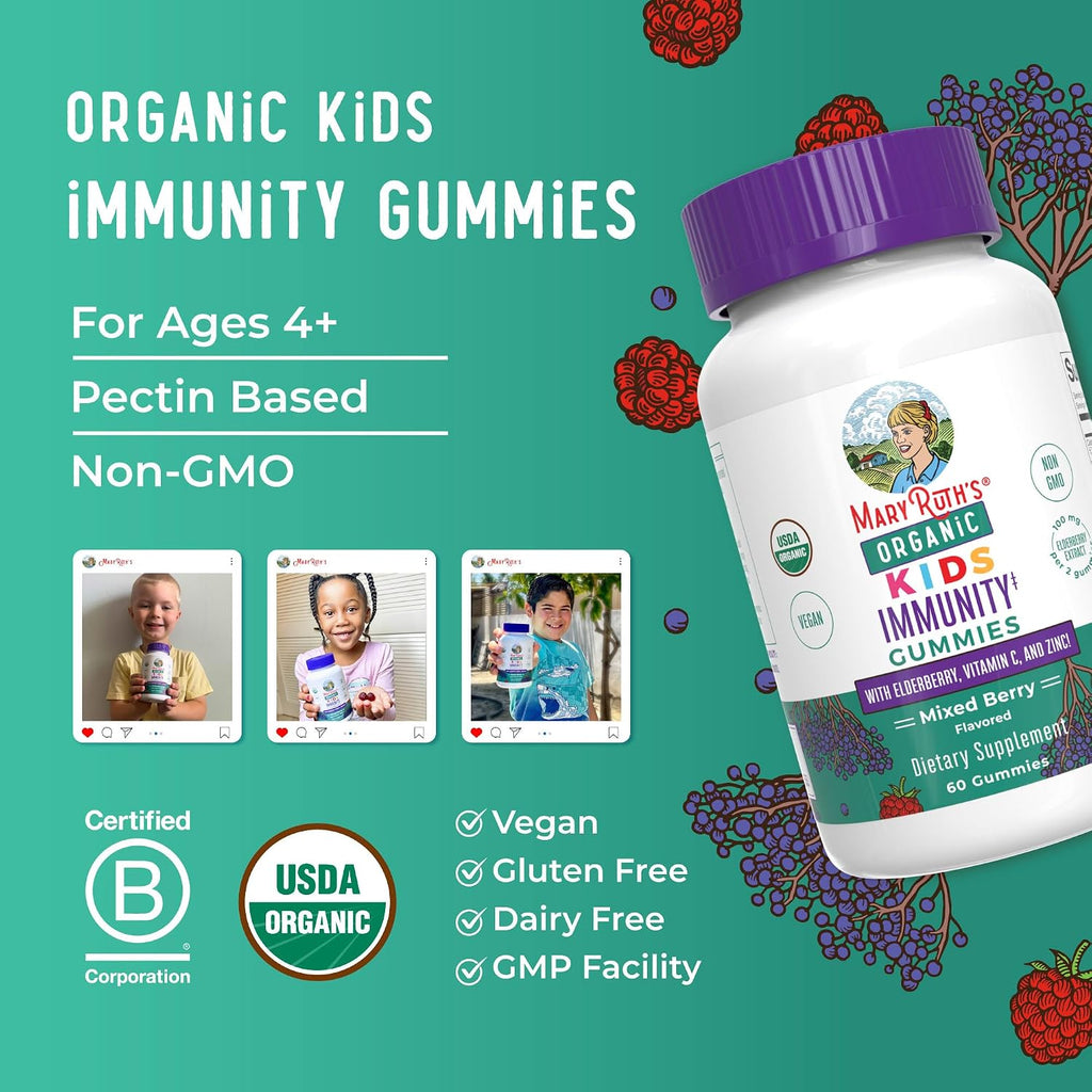 MaryRuth's Organics Gominolas para Defensas Infantiles | Vitamina C, Zinc y Saúco | 60 Gominolas